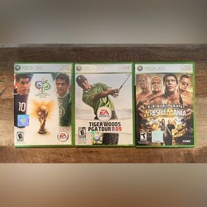 Lot of 3 XBOX 360 games, FIFA 2006, Tiger Woods 09, Legends of Wrestle Mania